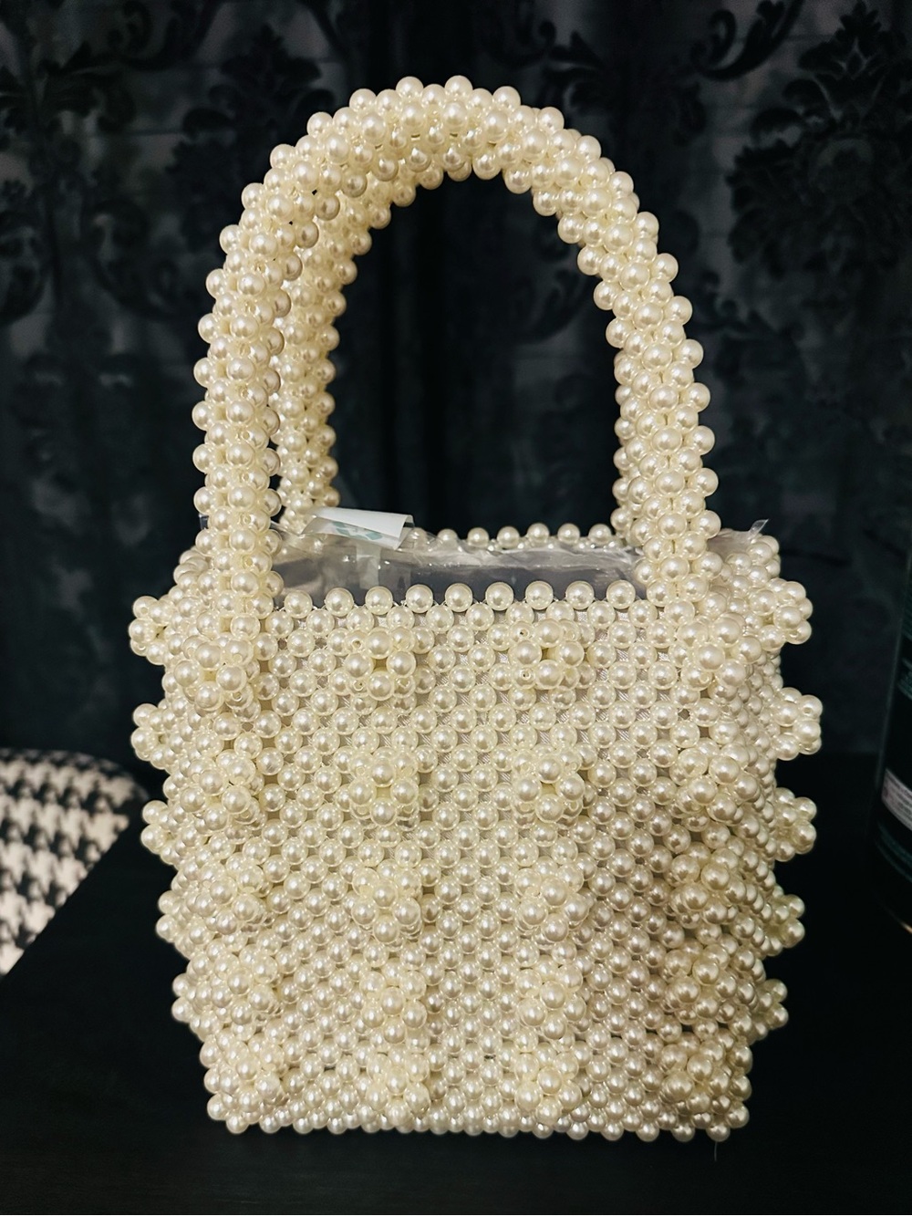 Pearl Beaded Handbag - Cream Beaded Top-Handle Bag